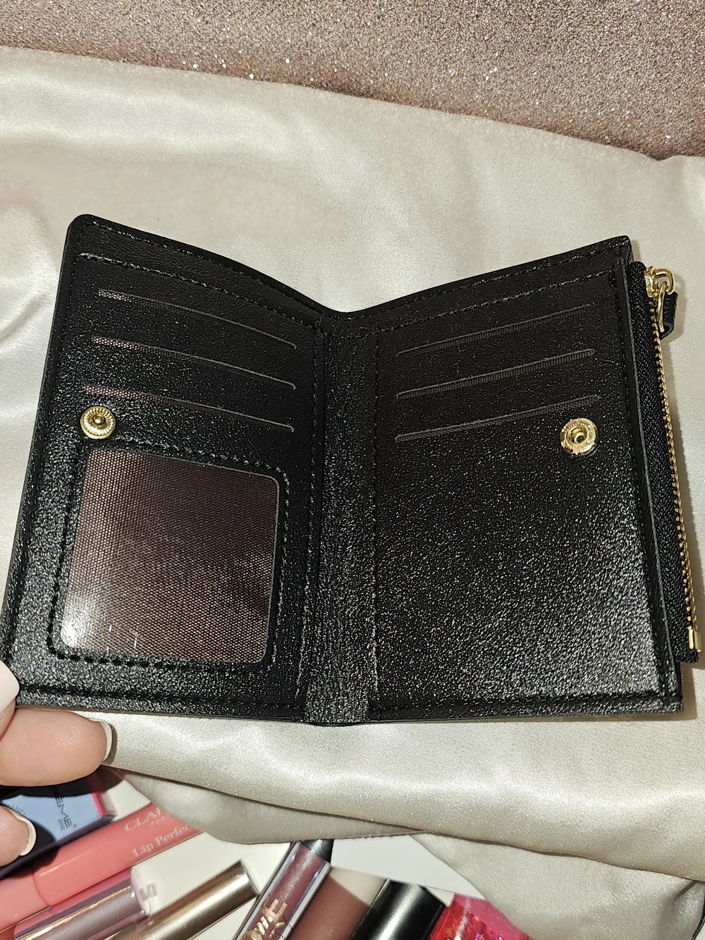 Black Embroidered Cherry Zip Wallet